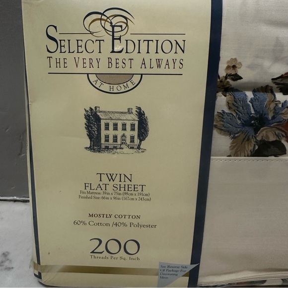 Vintage Twin Flat Sheet Cotten Blend Floral Select Edition 200 Thread Count NEW - Picture 3 of 11